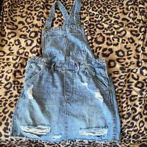 H&M Denim distressed skirt overalls 4
